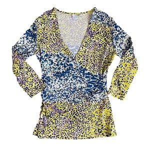 Boden 3/4 Sleeve Wrap Jersey Knit Top Women’s Size 8 Multi Speckled Print